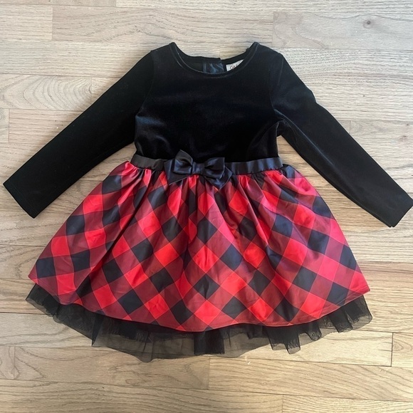 Adorable cat and jack holiday dress size 2T red black velvet tulle plaid - Picture 6 of 6